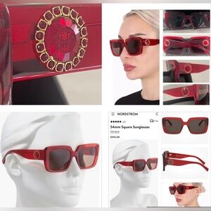 VERSACE RUBY RED SUNGLASSES WITH BOLD GOLD WITH RED CRYSTALS SURROUNDING MEDUSA
